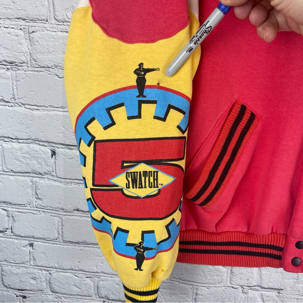 SWATCH 90’s Varsity Jacket Pink & Yellow Vintage Small Not So Big‎ - Picture 3 of 11
